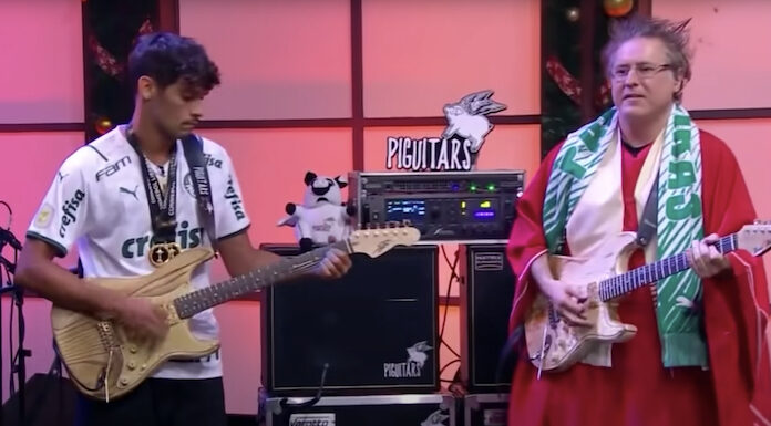 Bicampeão da Libertadores, Gustavo Scarpa toca guitarra e faz bonito na TV