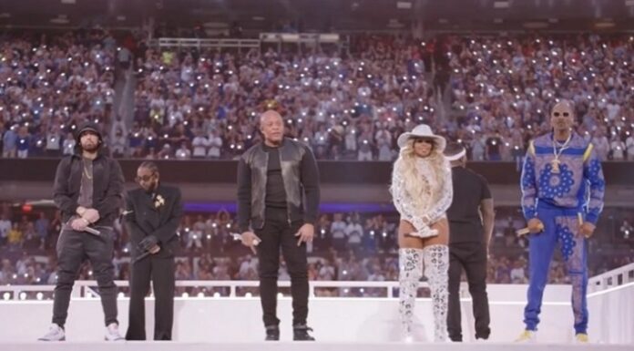 Eminem, Dr. Dre, Snoop Dogg, Kendrick Lamar e Mary J. Blige se apresentam no Super Bowl LVI – Música